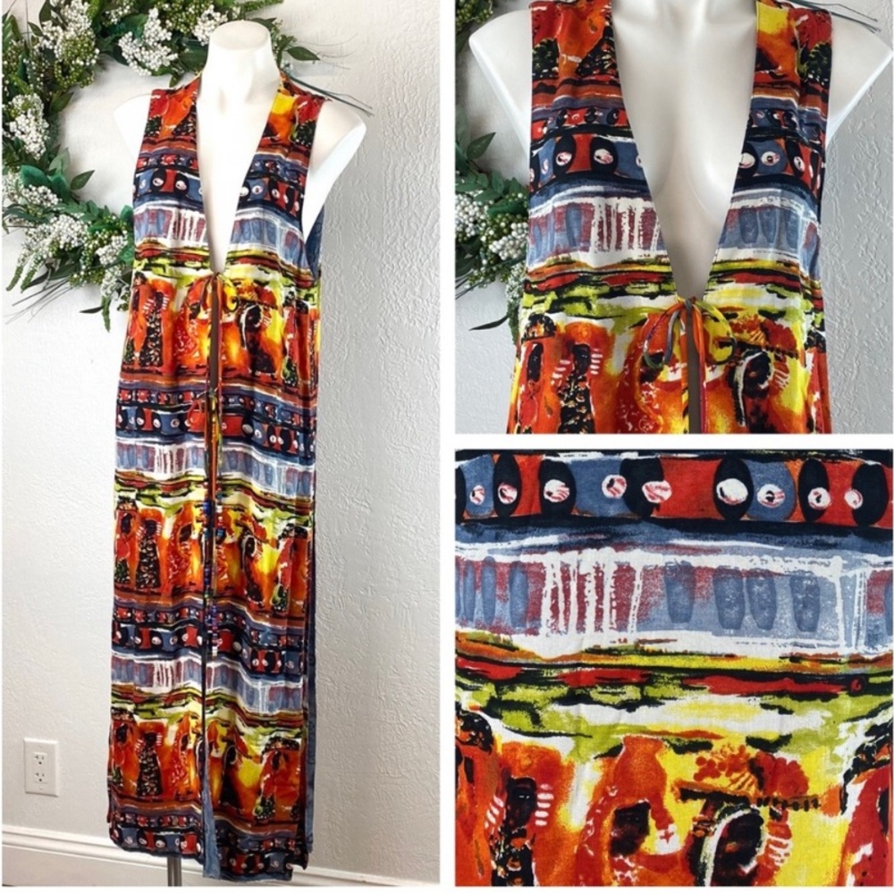 Vintage Platinum By Dorothy Schoelen Aztec Boho Long Vest